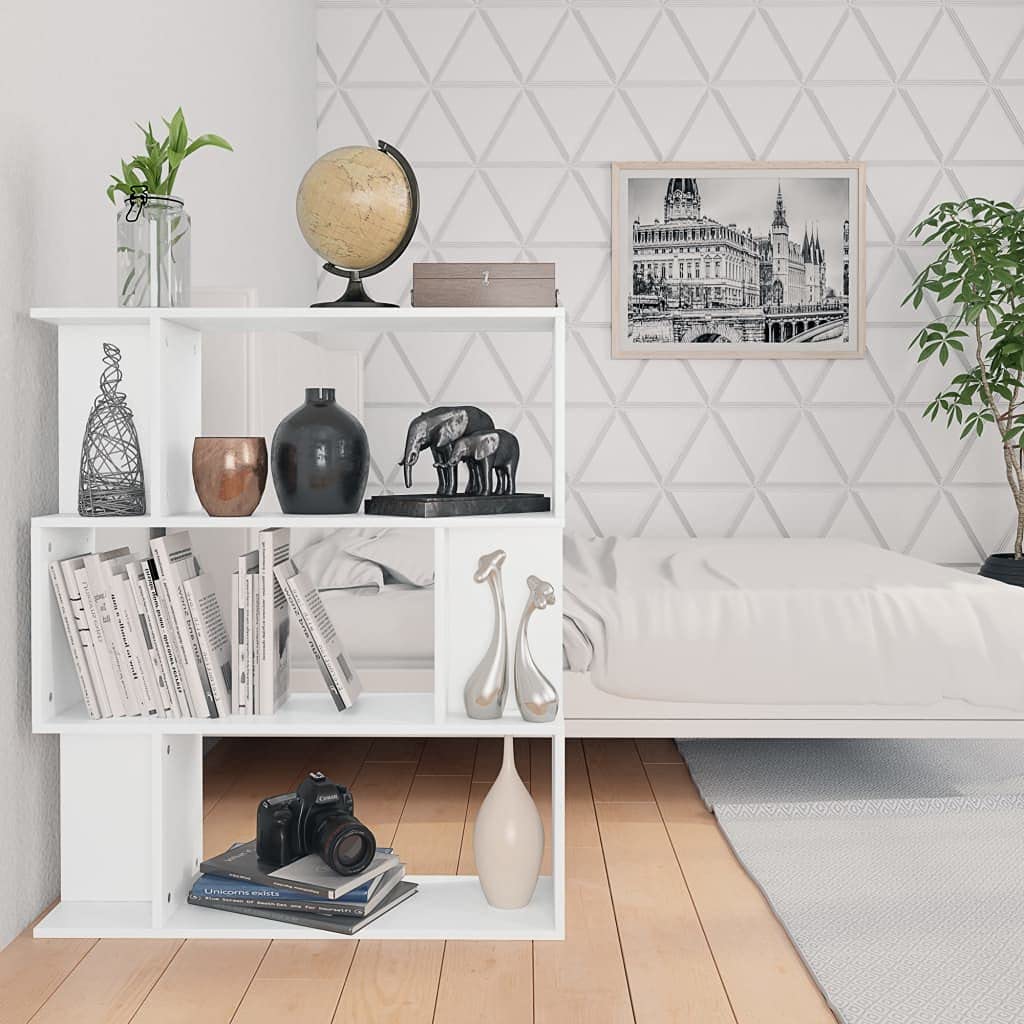 Générique Biblioteka 3 przegródki biały 80x24x96 cm Drewno Ingenierie | 6 małych przegródek, półka na książki DVD, oddzielna część, łatwa do czyszczenia, montaż w zestawie