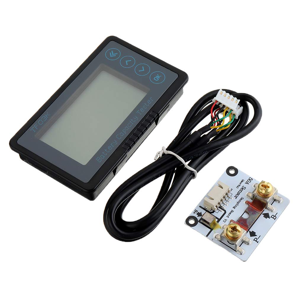 DollaTek Monitor de batería TF03K 50A, Rango de Voltaje de Alarma programable de Alto y bajo Voltaje 10V-120V con Cable Terminal y Cable blindado de 5M
