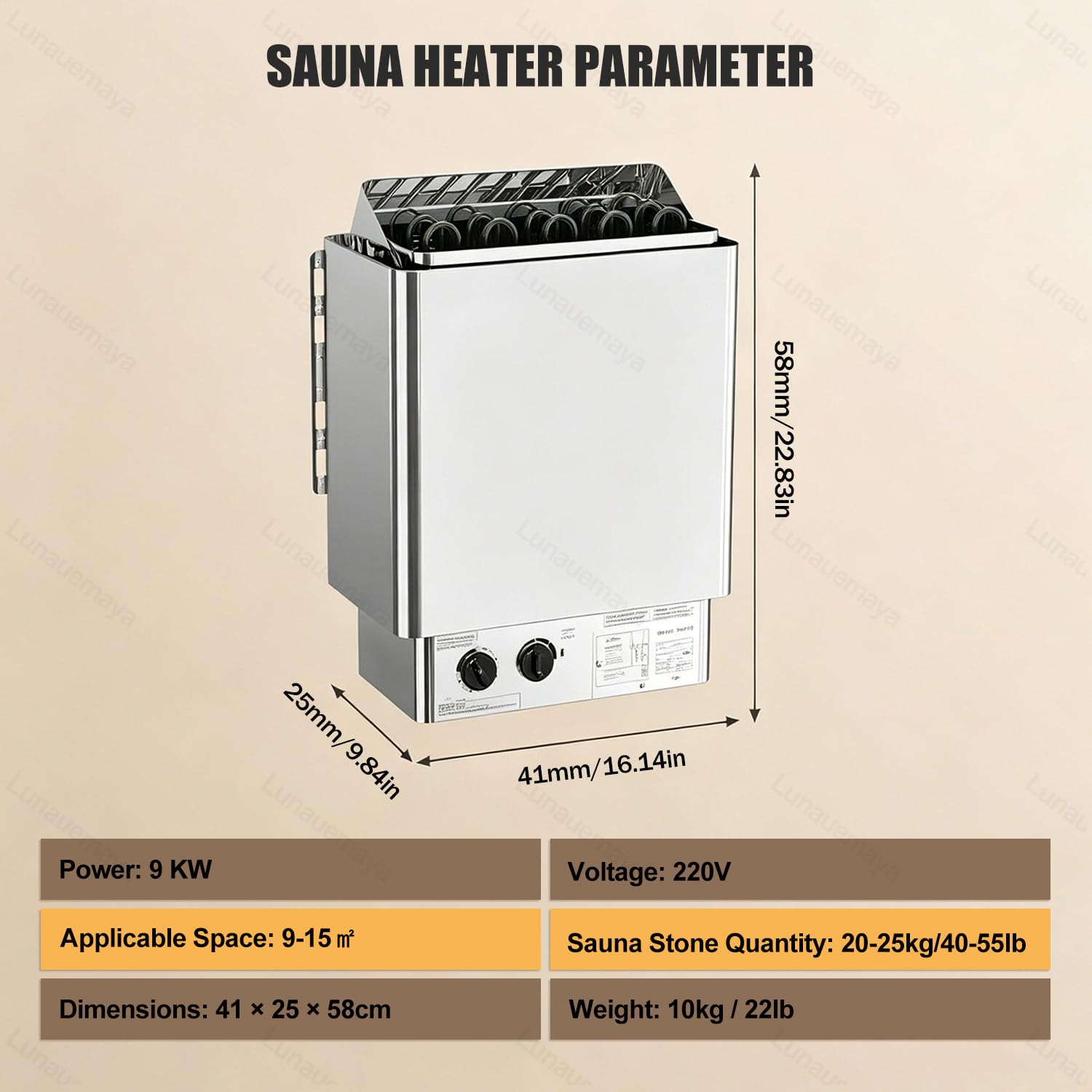 Riscaldatore per Sauna, Stufa Elettrica per Sauna da 9KW 220V, Riscaldatore per Bagno Turco, Timer di 3 Ore e Temperatura Regolabile per Max. 9-15m³, per Casa, Hotel, Spa, Doccia