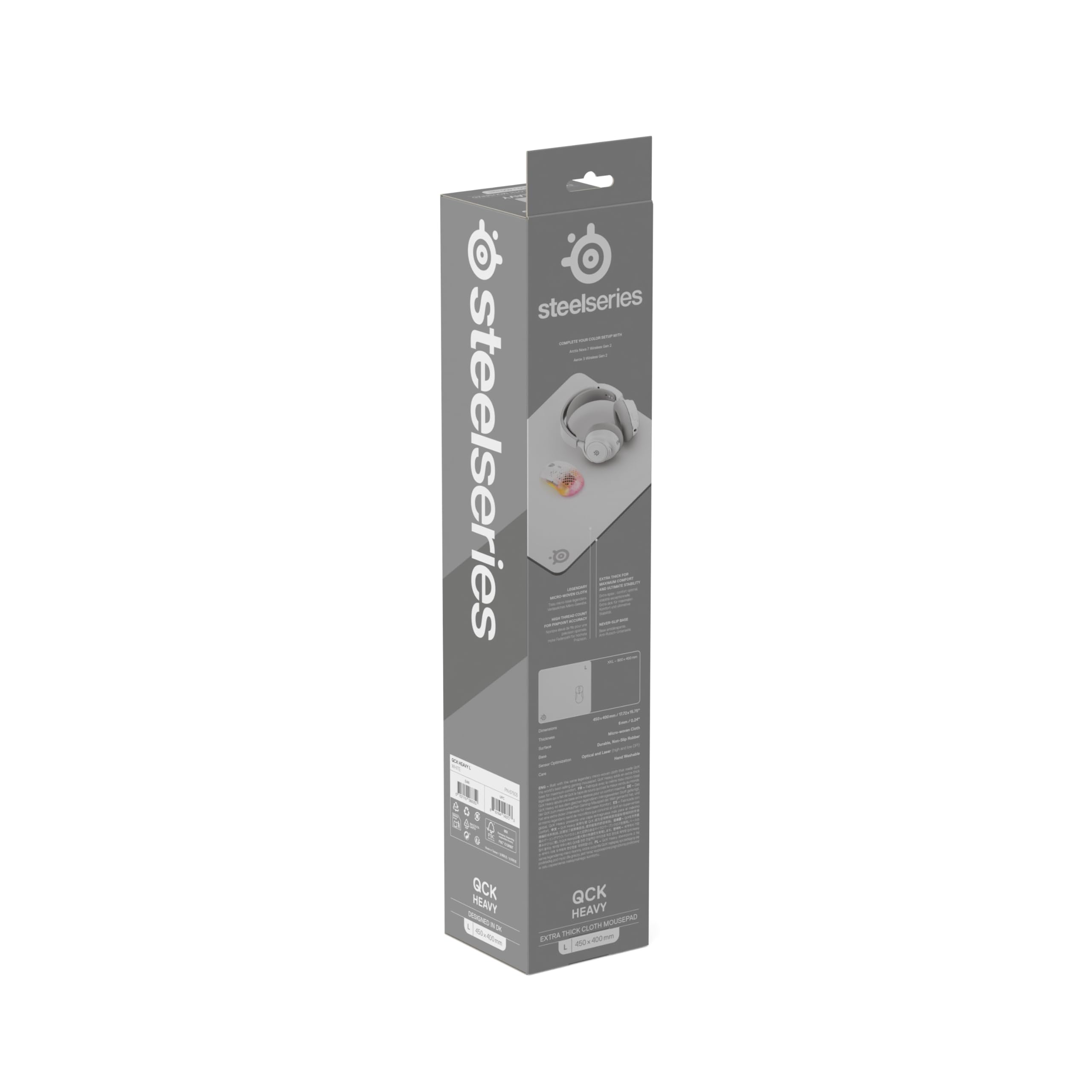 SteelSeries QcK - Tappetino per mouse da gioco pesante, base in gomma siliconica spessa e antiscivolo, tracciamento del picco, ottimizzato per FPS, MOBA, RTS, MMO di grandi dimensioni, 450 mm x 400 mm