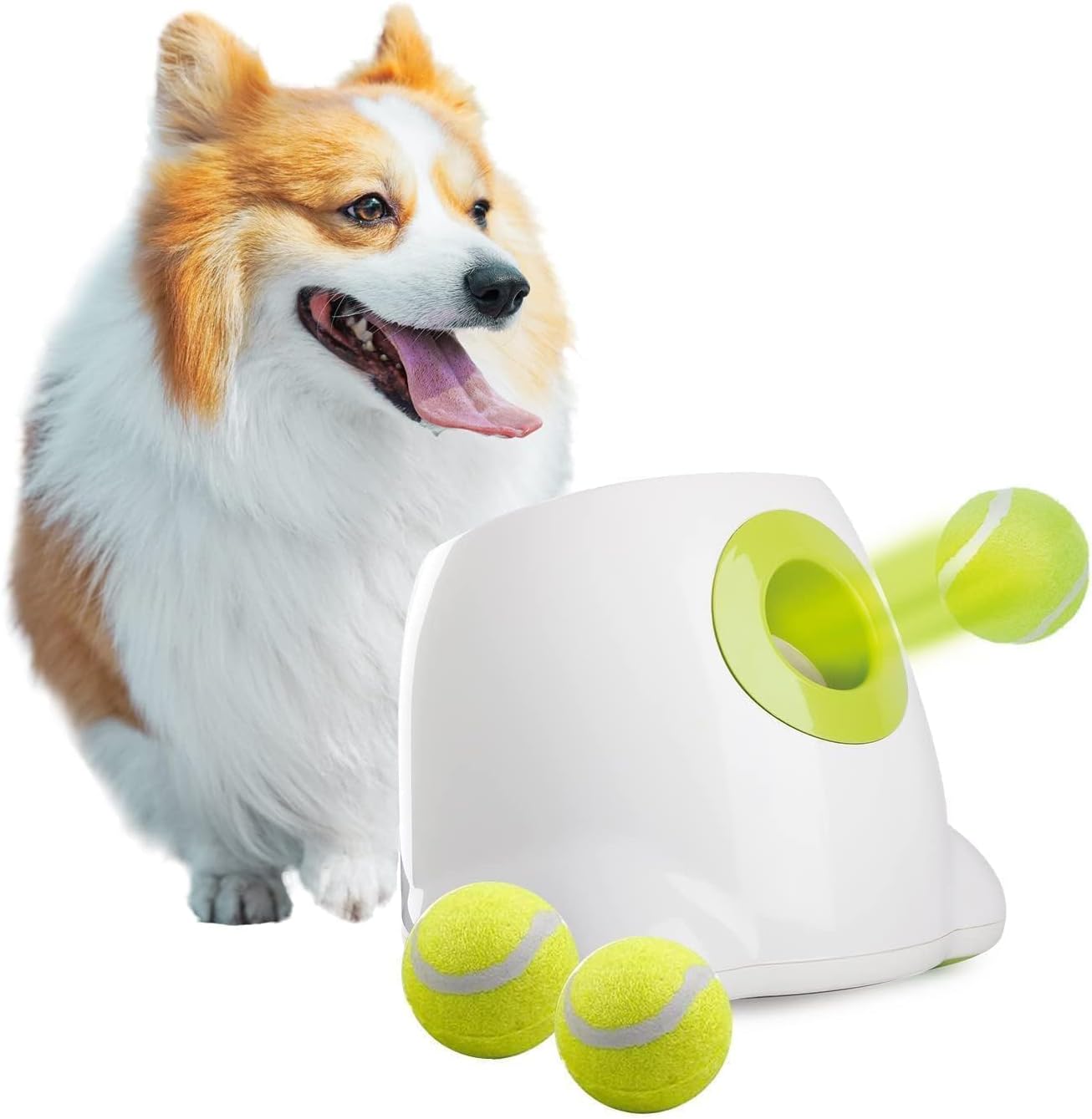 ALL FOR PAWS Automatic Dog Ball Launcher, Interactive Fetch Toy for Small to Medium Dogs, Rechargeable Pet Thrower Machine for Indoor & Outdoor Play, 3 Pcs 2-Inch Balls Included