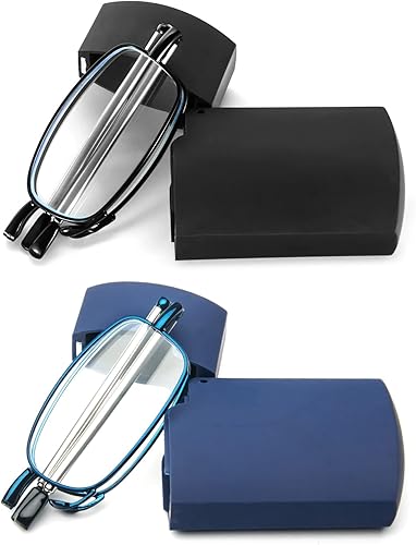 Miniatura 2 de prtcslwd Paquete de 2 lentes de lectura plegables de acero inoxidable, mini lector de bloqueo de luz azul para hombres y mujeres