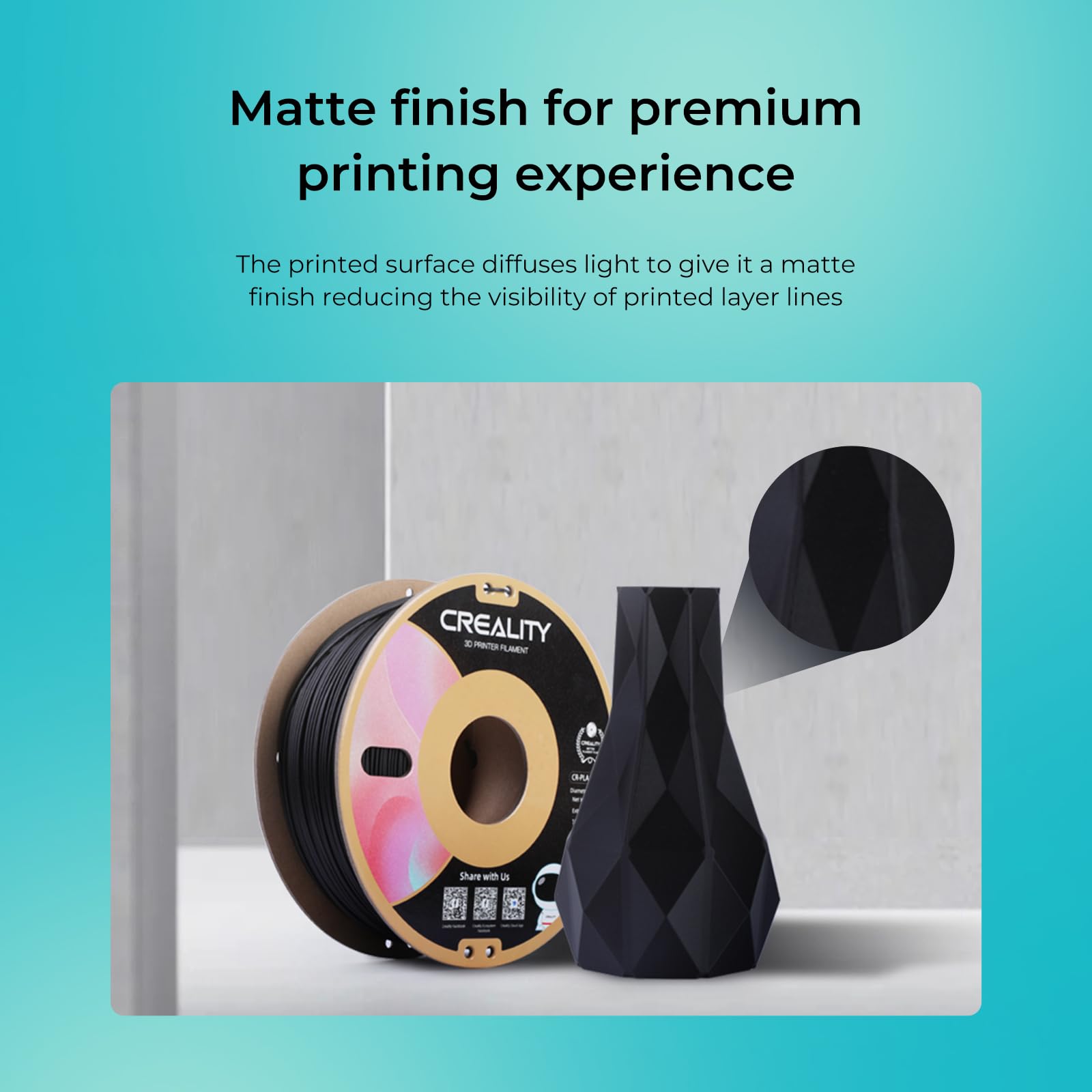 Creality Filament PLA 1.75mm Matte, 1.0Kg (2.2lbs) Spool, 3D Printer Filament, Precisione Dimensionale +/- 0.03 mm Filamento di Stampa, NO Warp per Stampanti 3D FDM (Grigio)