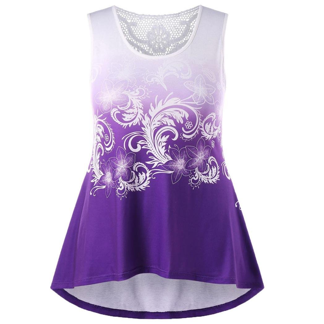 FNKDORSummer Fashion Womens Holiday Concert Colorful Clubbing Plus Size Print Tank Top O-Neck Lace Sleeveless Gradient Vest