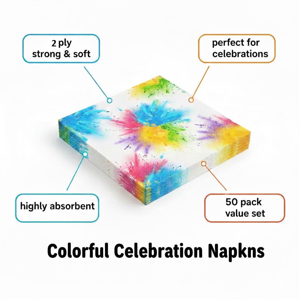 CELESTAIRE Premium 2 Ply Printed Paper Napkins, Pack of 50 (33 * 33cm) | Soft & Highly Absorbent Table Tissue Paper | Food Contact Safe Napkin for Home, Kitchen, Party, Birthday, Wedding & Daily Use 2