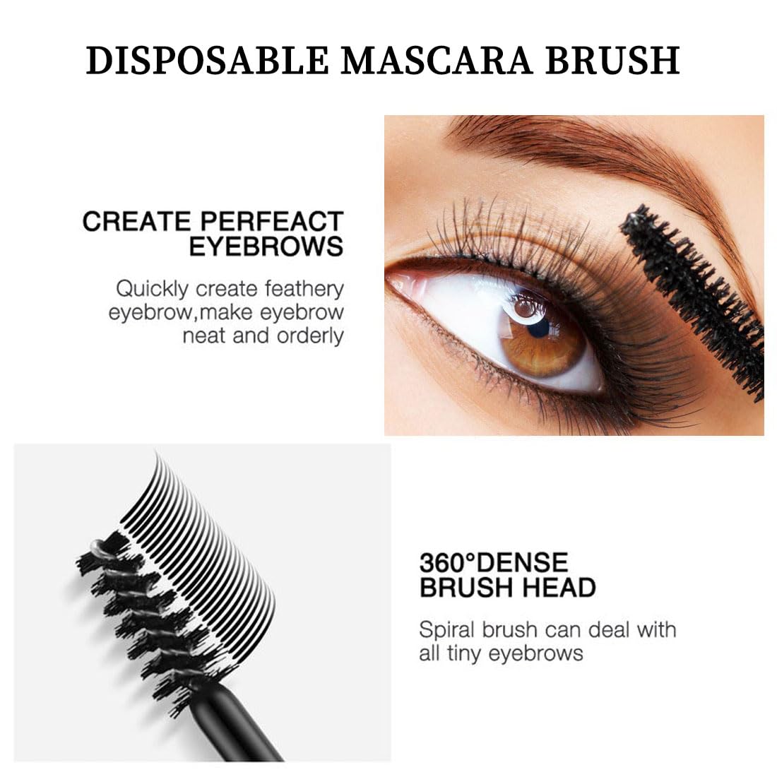 100 Einweg-Wimpernbürstchen – Schwarz, Ca. 25x7 Mm (Bürste) & 72x3 Mm (Griff), Ideal Für Mascara & Augenbrauen