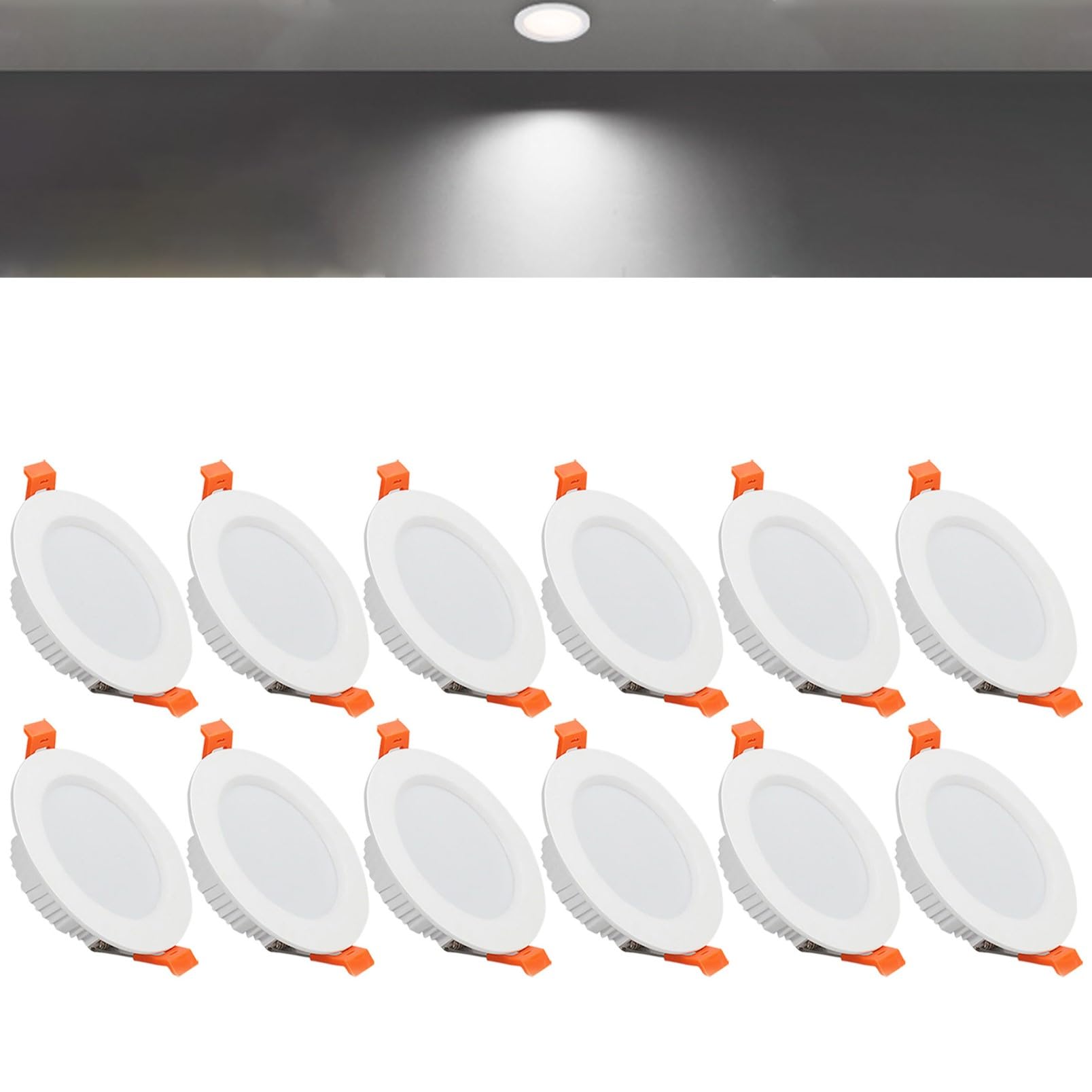 TTiiLoe 12W Round LED Recessed Ceiling Spotlights, 6000K Cold White Ultra Slim Panel Ceiling Light, Cut Φ110-130mm, AC110-240V Downlights for Hallway Stairwell Showroom, 12 Pack