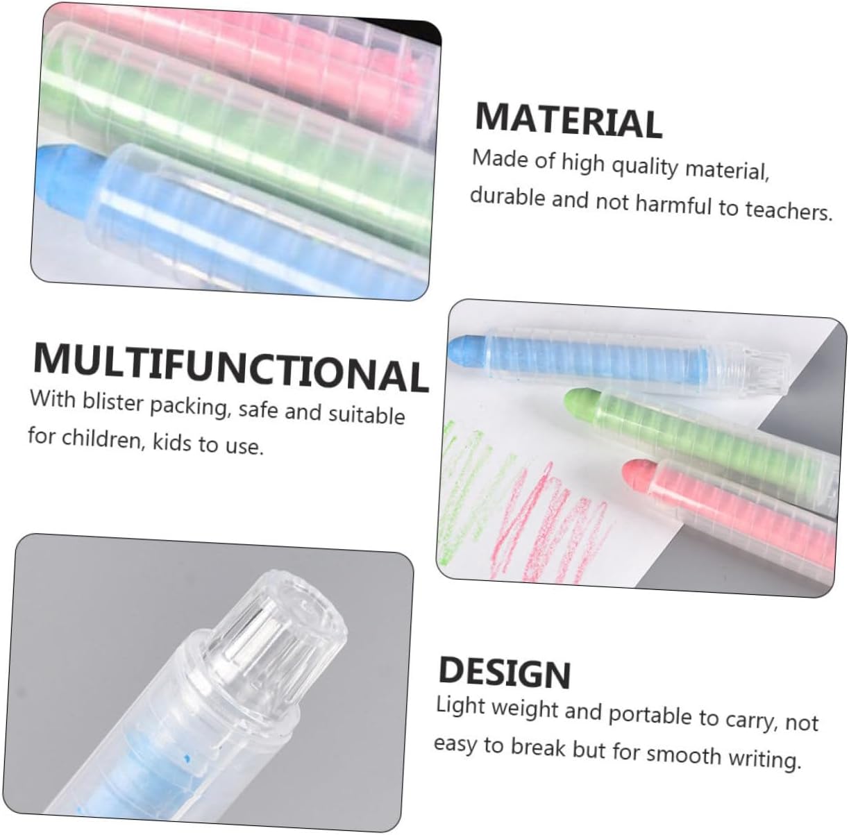 HOMSFOU 6Pcs Dustless Graffiti Chalks Water Soluble for Teachers Pack for for Painting and Boards Random Color