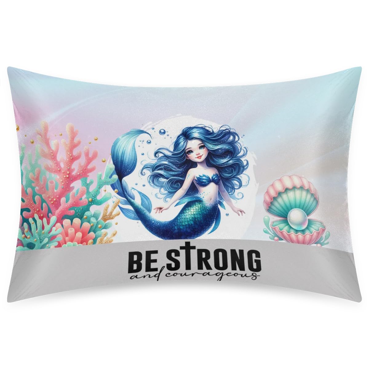 Satin Pillowcase for Hair and Skin Queen Size Silp Silk Pillowcase Soft Cute Mermaid Girl Satin Cooling Pillow Covers with Envelope Closure for Bed Hoilday Decorative 20 × 30inch 1 pcs
