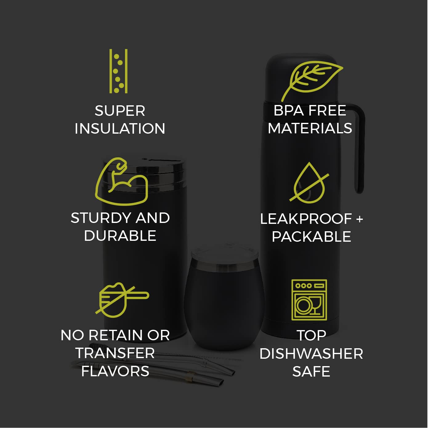 BALIBETOV Set completo Yerba Mate – zucca moderna, thermos sottovuoto, contenitore per yerba, bombilla e spazzola per la pulizia inclusi, in acciaio inox 304 18/8 di alta qualità (grigio)