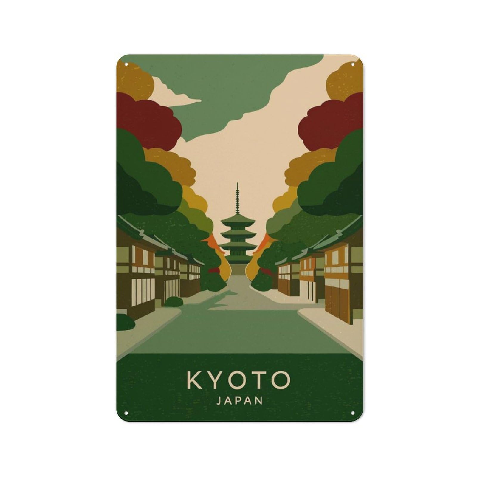 Junmoney Style-7 Classic Kyoto Japan Travel (4) Metal Wall Art Sign 30X20cm, Vintage Wall Decor For Lounge, Study, Pub Or Wall Gallery