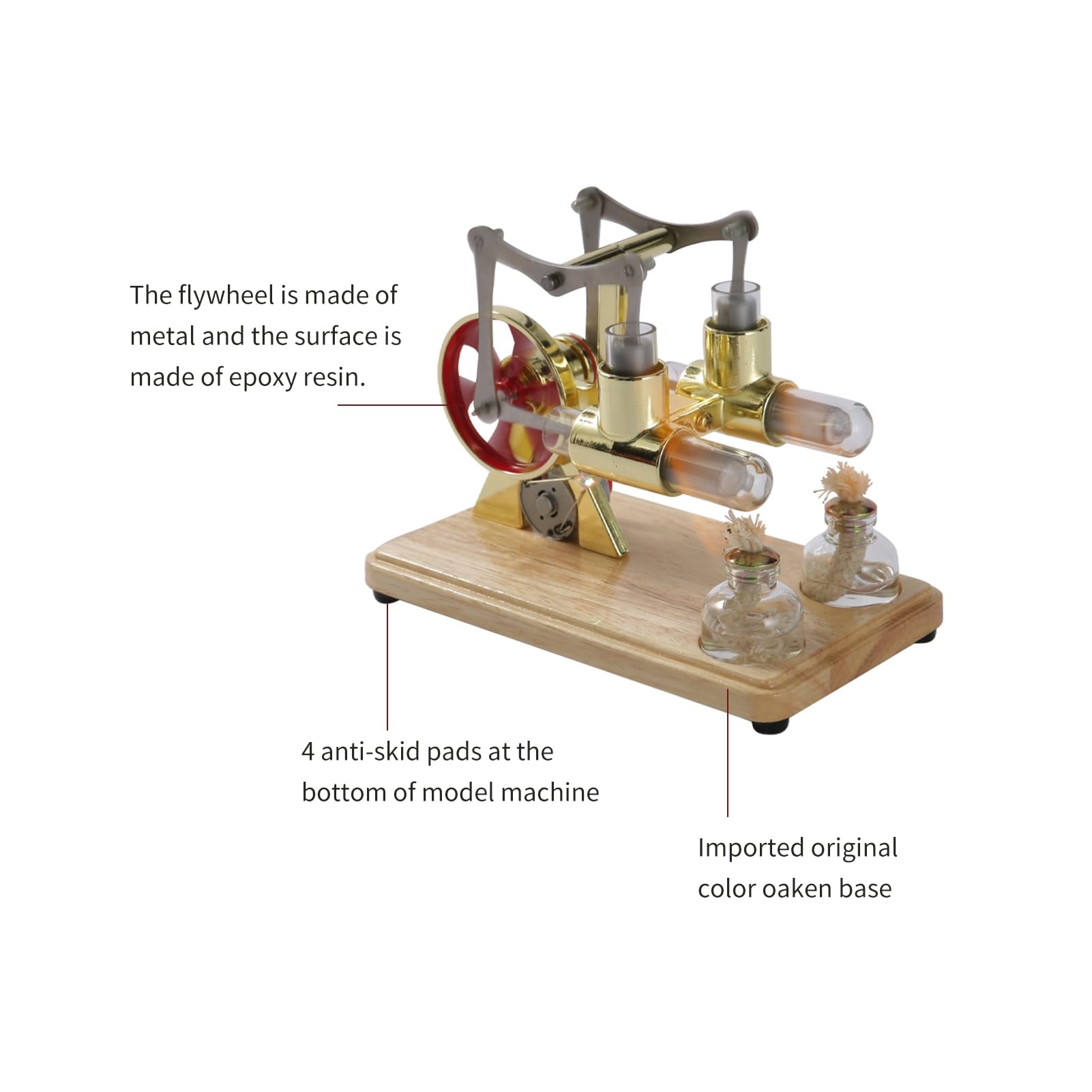 ZJchao Motore Stirling, Kit Motore a Vapore Bilancia Bicilindrica con Base in Rovere e Lavorazione a Goccia per Esposizioni Educative e Intrattenimento per Bambini (Gold)