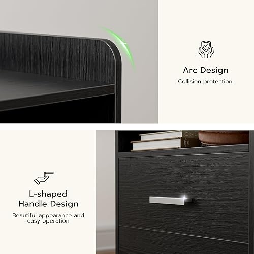 Miniatura 6 de ZttRiee Mesita de noche con estación de carga y luces LED, mesita de noche con 2 cajones, 2 salidas de CA, 3 puertos USB, moderna, para dormitorio,