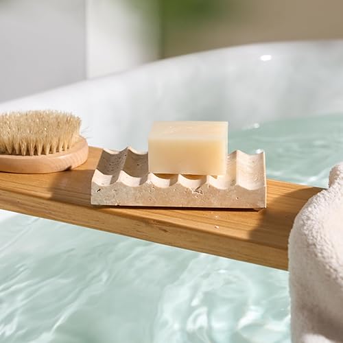 Jabonera rústica de mármol, jaboneras rectangulares grandes para ducha y baño con diseño autodrenante