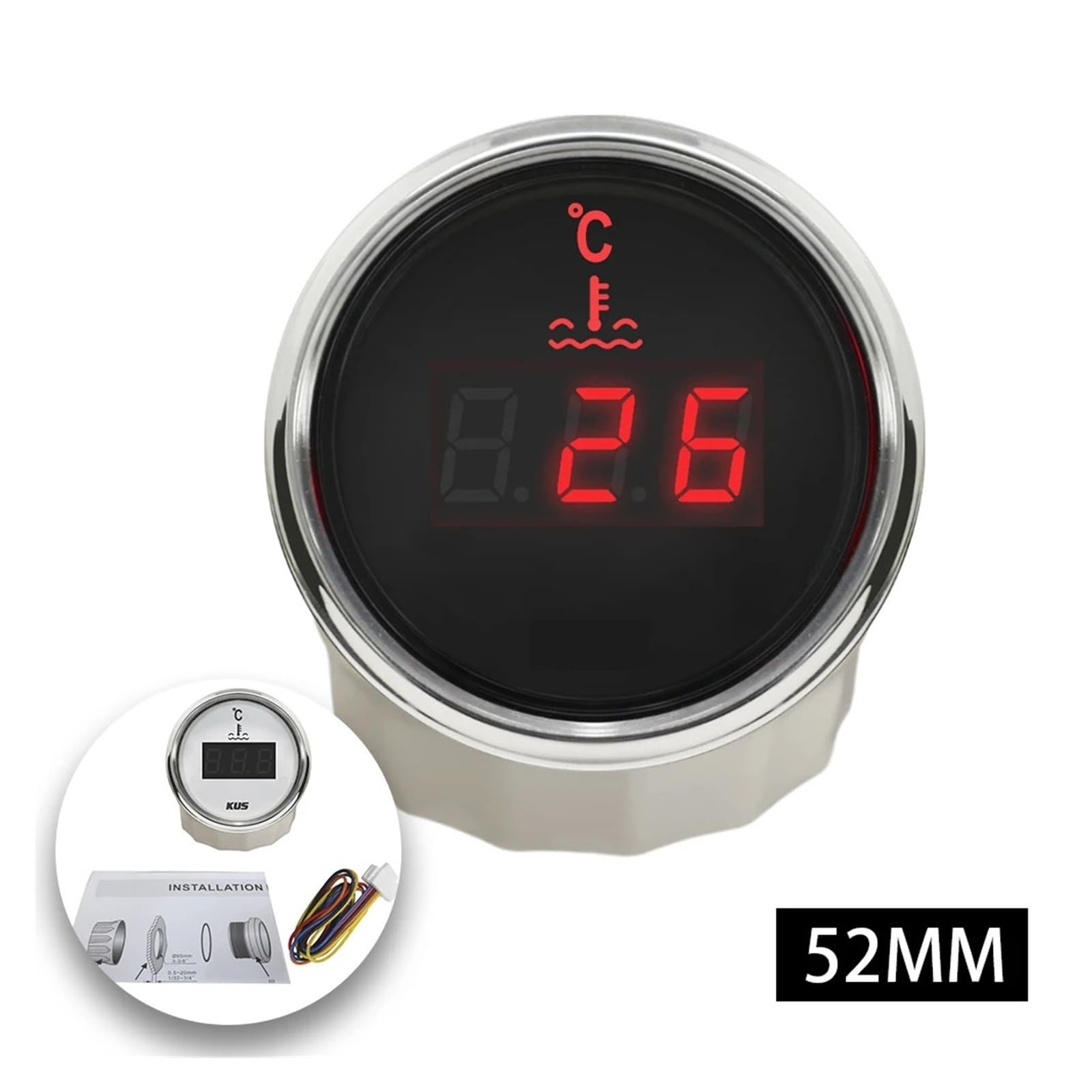 52mm wskaźnik temperatury wody wskaźnik miernika, 40-120 stopni/25-120 stopni 12V 24 wolty dla łodzi samochodowych jachty wodoodporne Wysoka widoczność(BS)