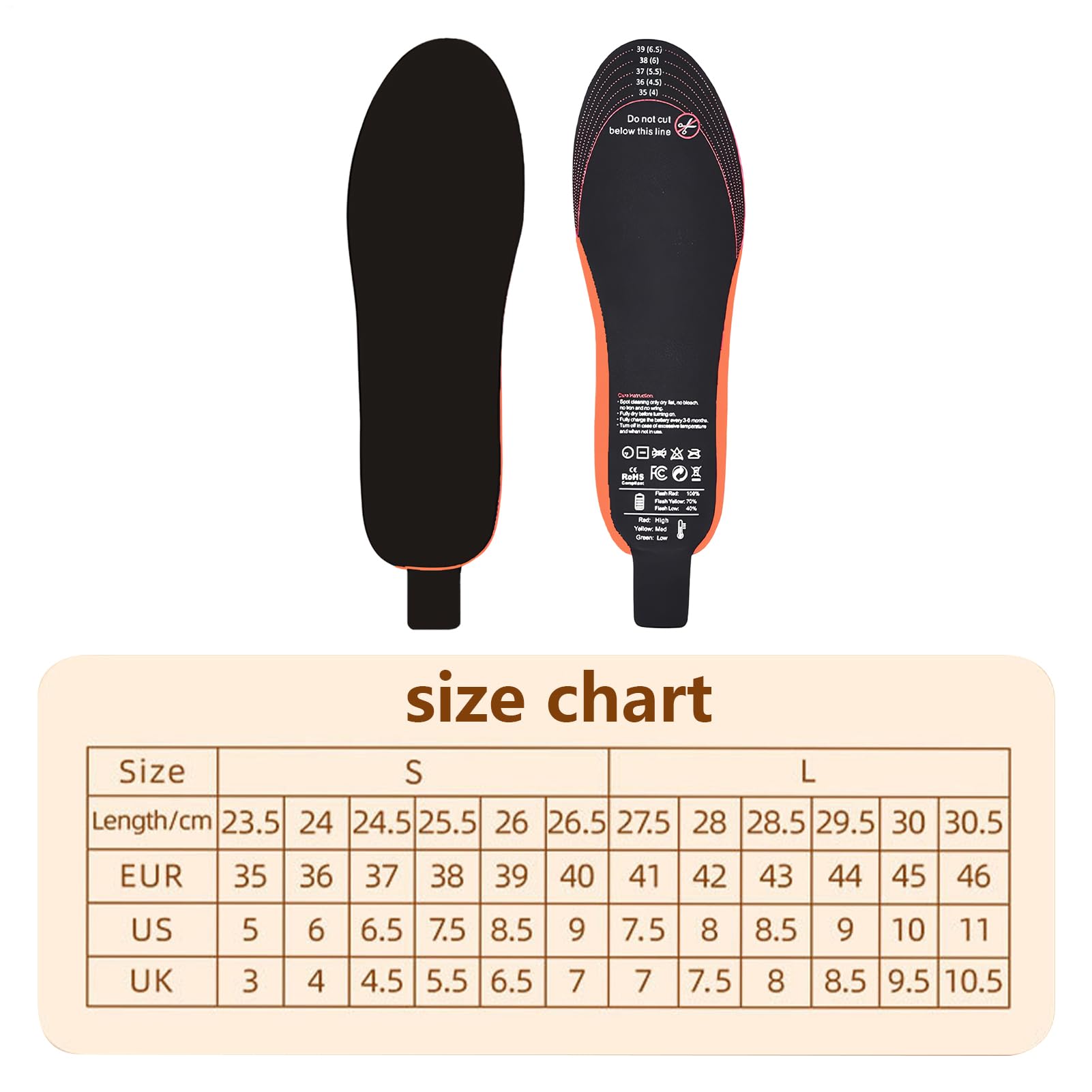 Suole termiche USB, solette ricaricabili USB,1 paio di solette | termiche riscaldanti con ricarica | Solette di controllo tramite app tagliate su misura con temperatura regolabile per