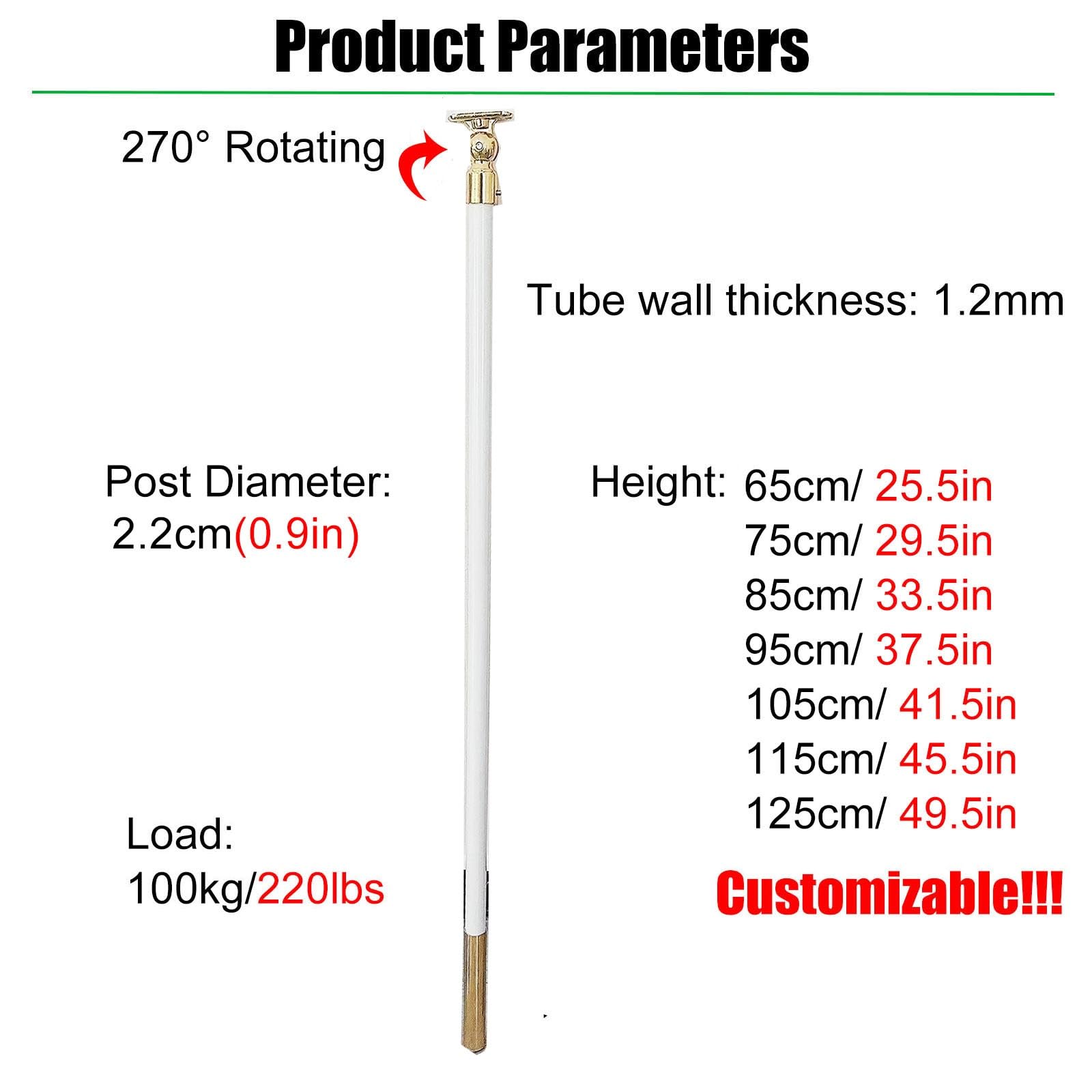 Balustrady 75/85/95/105/115/125 cm, 2/5/10 sztuk Schody ze śrubami Okrągła aluminiowa poręcz na schody zewnętrzne, taras, werandę, wysoce spersonalizowana, czarna - 10 sztuk - 95 cm/37,5 cala