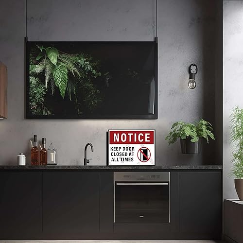Miniatura 3 de Letrero de metal para decoración de pared, con texto en inglés Keep Door Closed at All Times, señal de advertencia de precaución, señal de tráfico