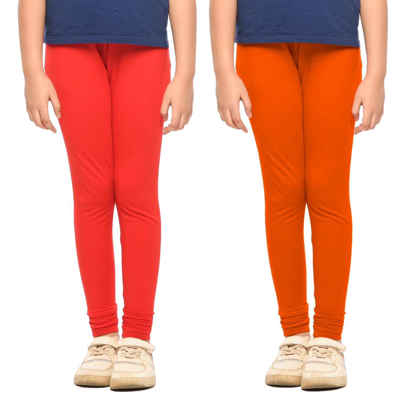 Lyra Girl's Cotton Leggings (Pack of 2) KL_2PC_Red & Mango_7-8Y