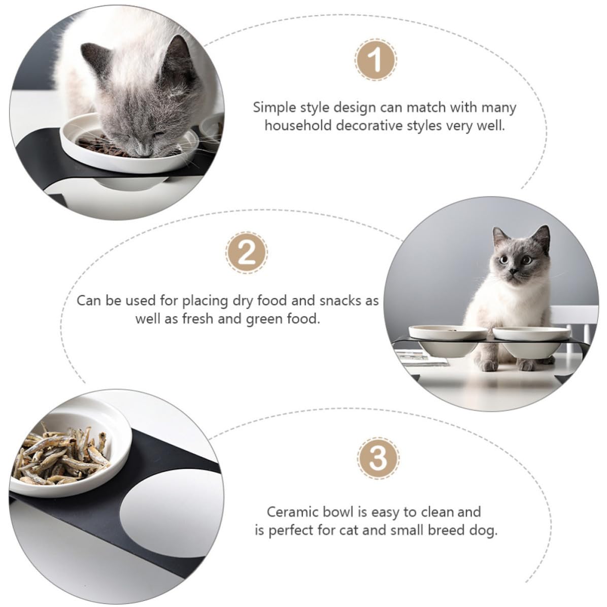 Mikikit Gamelle pour Chat en Céramique Blanche Double Bol Surélevé et Support en Fer Robuste, Design Simple et Pratique pour Animaux de Petite Taille