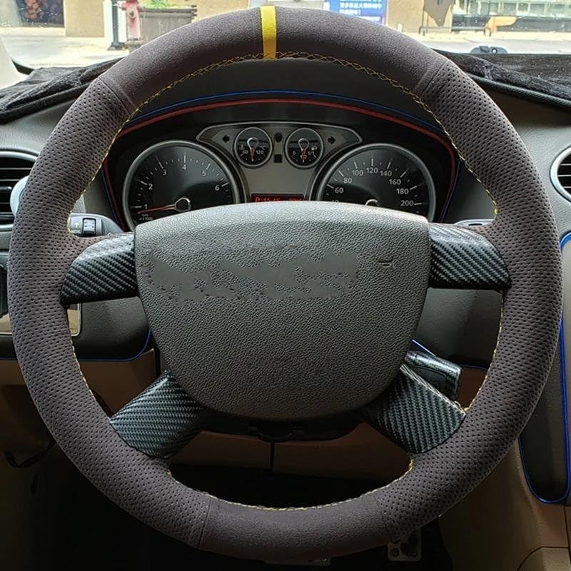 Volantes Funda Trenzada para Volante De Coche, Gamuza para Ford para Kuga 2008-2011 para Focus 2 2005-2011 para C-MAX 2007-2010 Funda Volante(Yellow Thread)