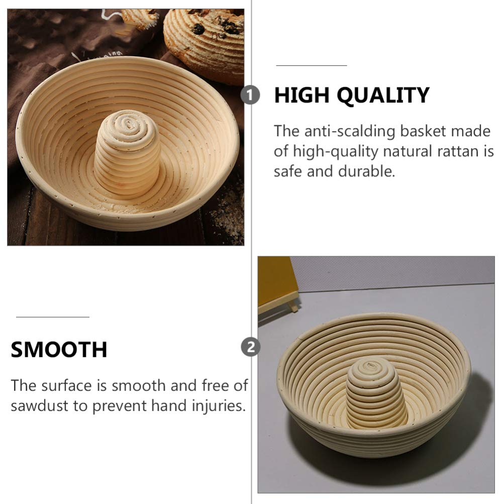 Pan Banneton Cesta de prueba Circular Brotfom Masa Proving Bowl Anillo tejido a mano Redondo Rattan Couronne Sourdough Lame Pan Rising Basket with Center Riser 22X8CM / 42
