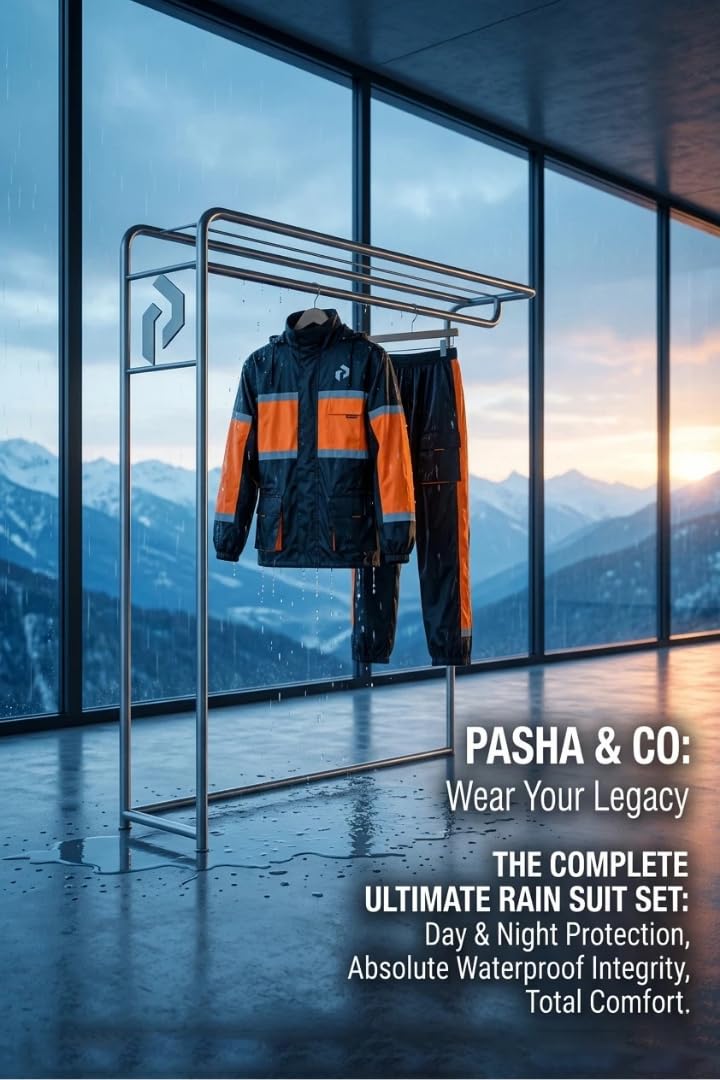 PASHA & CO Herren Regenanzug Wasserdicht Motorrad Regenjacke & Regenhose mit Tasche – Reflektierende Motorrad Regenbekleidung, Winddicht & Atmungsaktiv für Motorrad, Roller, Fahrrad & Outdoor