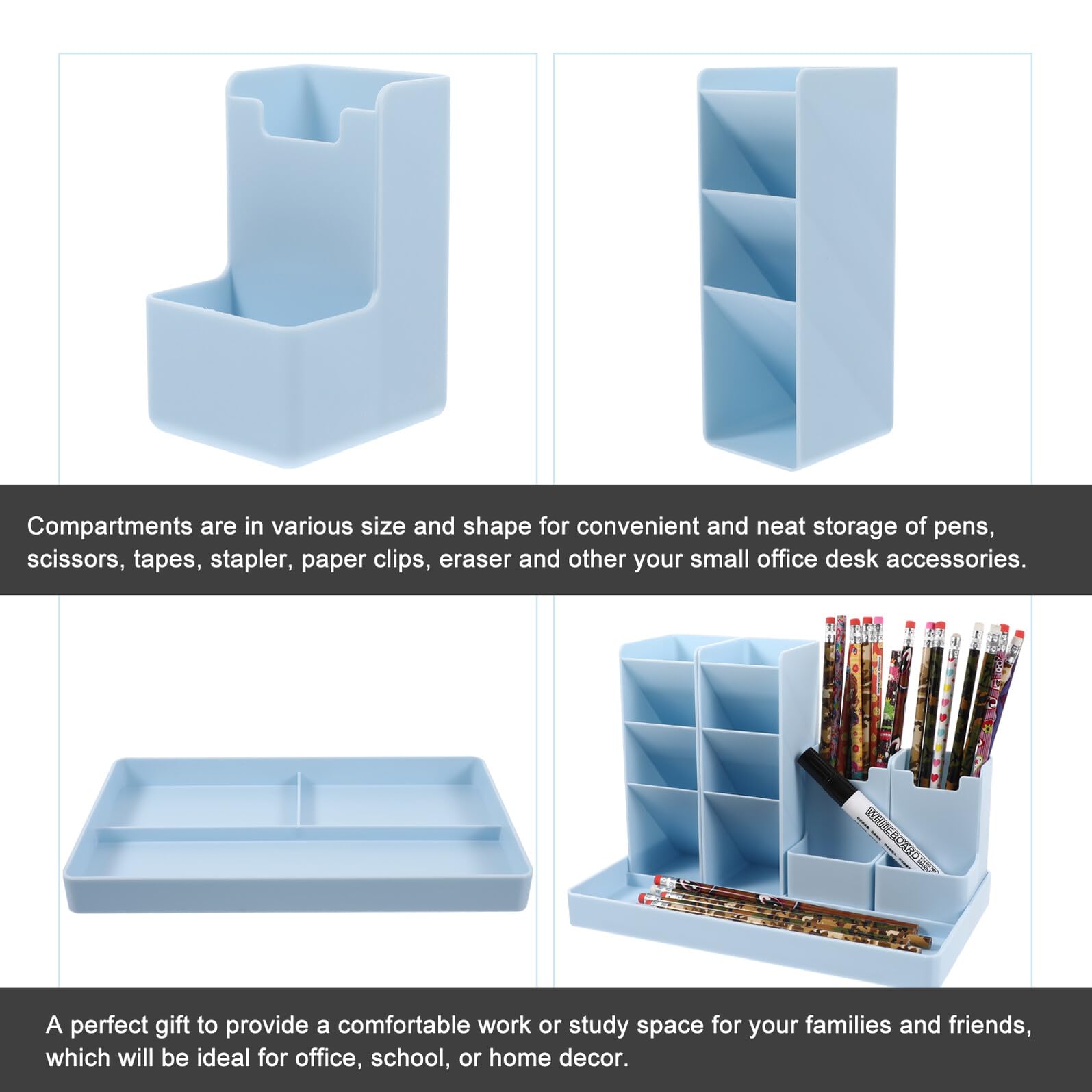 Portalápices y de Abs Vertical Azul Compartimentos Variados Organizador de Bolígrafos y Papelería Espacio de Trabajo Elegante y Funcional para Oficina, Escuela