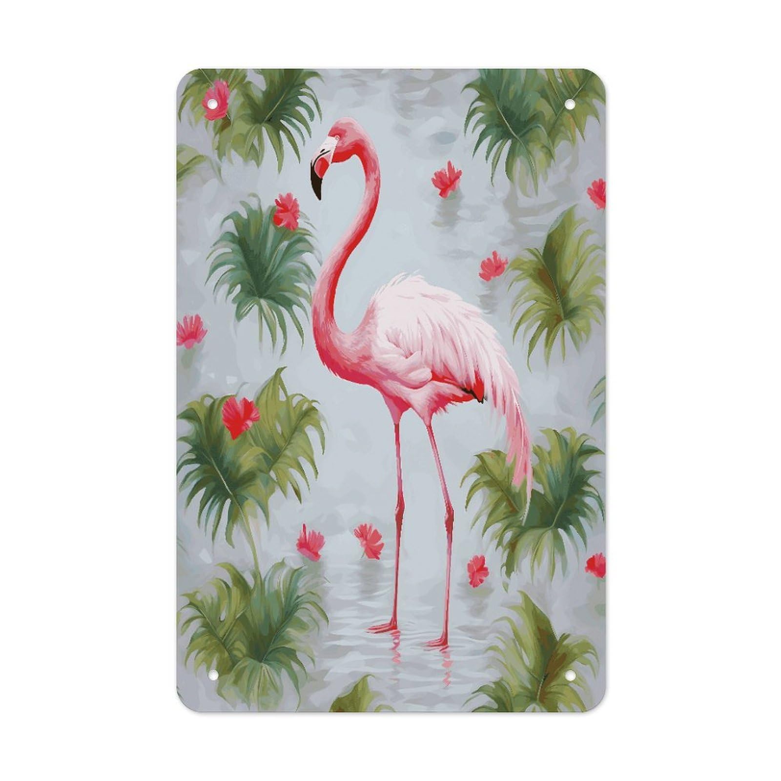 LDGSUPH White Flamingo Wall Art Prints Folded Edge Iron Sheet Painting with Holes for Wall Prints Decorative Picture Metal Signboard Decor Painting for Outdoor Indoor Wall Decor