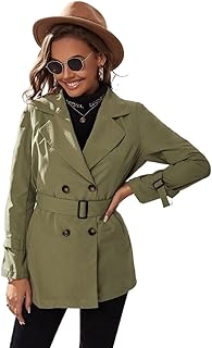 GHJfghrhS Gabardina de mujer con solapa alto cuello de solapa doble botonadura con cinturón para primavera/otoño abrigo de...