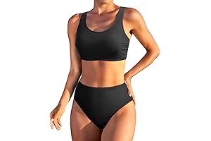 Two-Piece Athletic Swimsuits for Women: High Waisted Crop Top and Scoop Neck Bikini