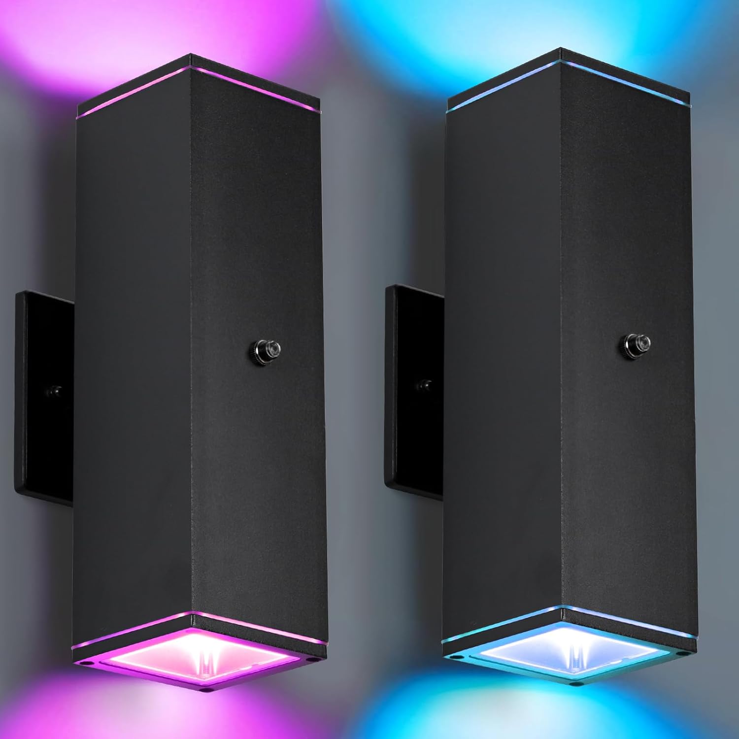 Outdoor Wall Lights 2 Pack, RGBCW Exterior Lighting Sconce,2700K-6500K Dimmable Smart Porch Lights Outdoor for House Patio Garage, Compatible with Alexa/Google Assistant, Bulb Included Outdoor Wall Lights 2 Pack, RGBCW Exterior Lighting Sconce,2700K-6500K Dimmable Smart Porch Lights Outdoor for House Patio Garage, Compatible with Alexa/Google Assistant, Bulb Included
