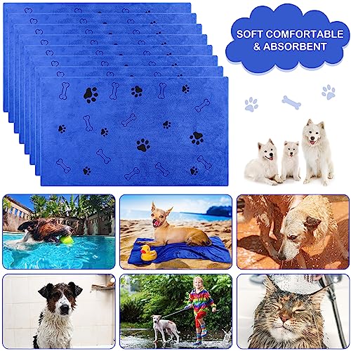 Image of 8 Pcs Dog Towel for Drying, 40 x 24 Inch, Dog Paw and Bone, Dark Blue