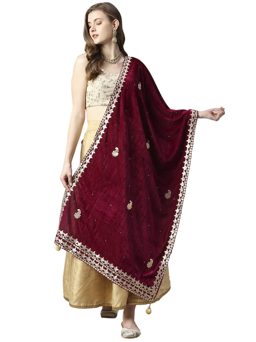 dupatta bazaar Women's Gotta Patti Work Velvet Dupatta With Danglers-picture-41