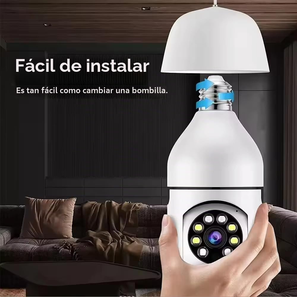 2 Piezas Cámara de Bombilla, Cámara IP con Bombilla E27 Cámaras PTZ 360 Grados Camara WiFi Exterior Visión Nocturna en Color + Detección de Movimiento + Audio Bidireccional