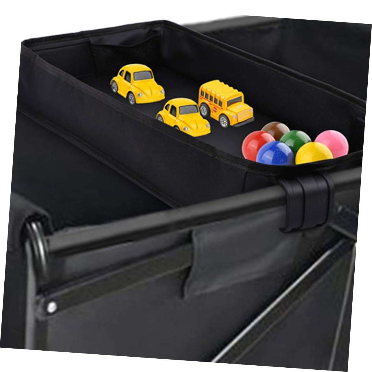 IMIKEYA Plateau Repas pour Poussette Porte-gobelet et Porte-téléphone, Fixation à Clip, Toile Légère, pour Voyage, Noir | Accessoire de Voyage, Poignée Réglable, Format L, pour Poussette et Chariot