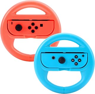 Beastron Racing Games Steering Wheel compatible with Switch Mario Kart, Joy-Con Steering Wheel, Red & Blue 2 Pack