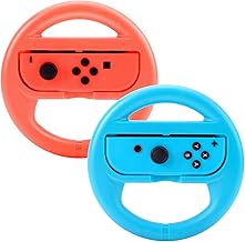 Beastron Racing Games Steering Wheel compatible with Switch Mario Kart, Joy-Con Steering Wheel, Red & Blue 2 Pack