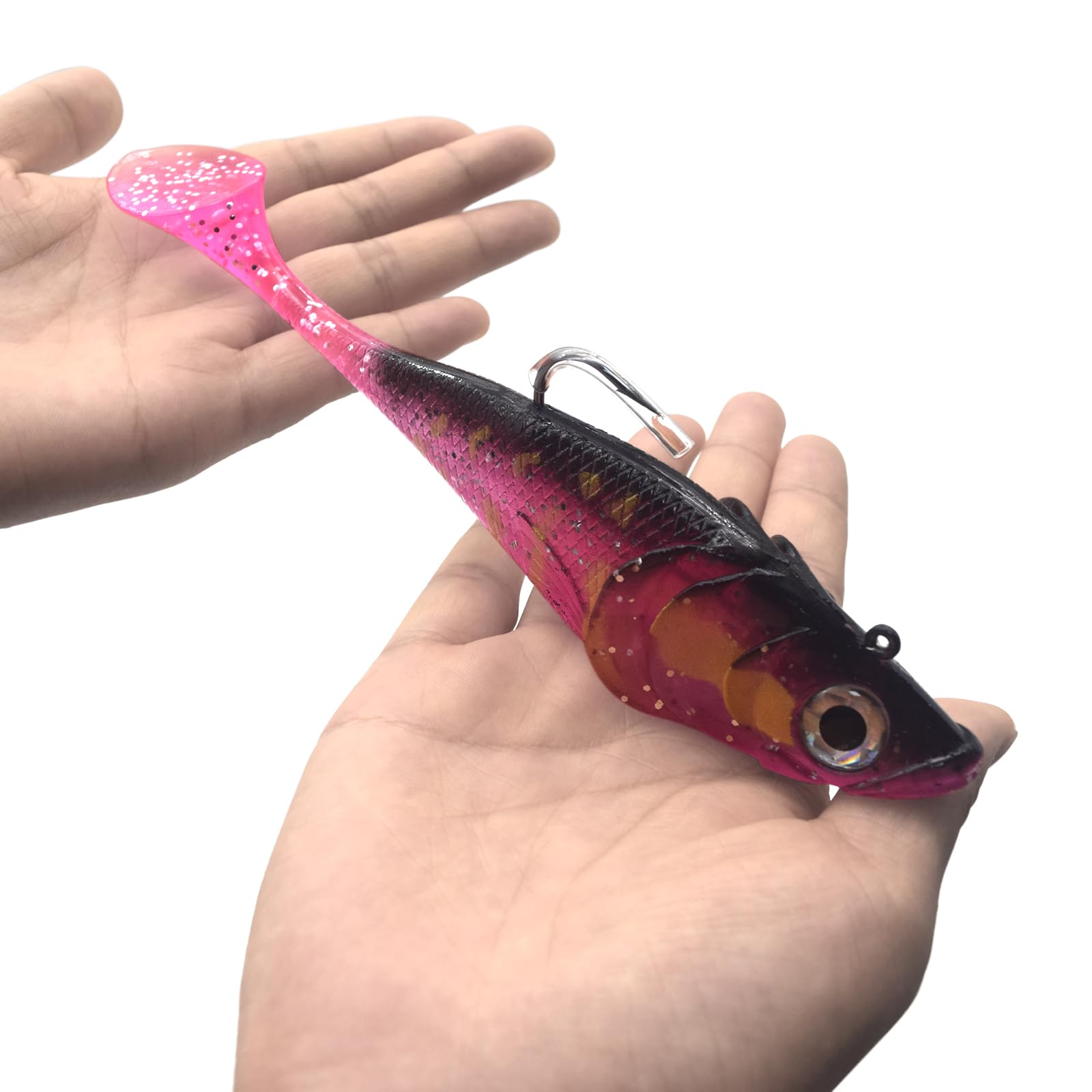 Big Jig Worm Lures Swimming Bait Soft Plastic Fishing Lure for Bass, Crappie, Trout, Pike, Sea Bass, Redfish, Striper,Fishing Lures for Freshwater & Saltwater (Red Glitter-1 Piece)