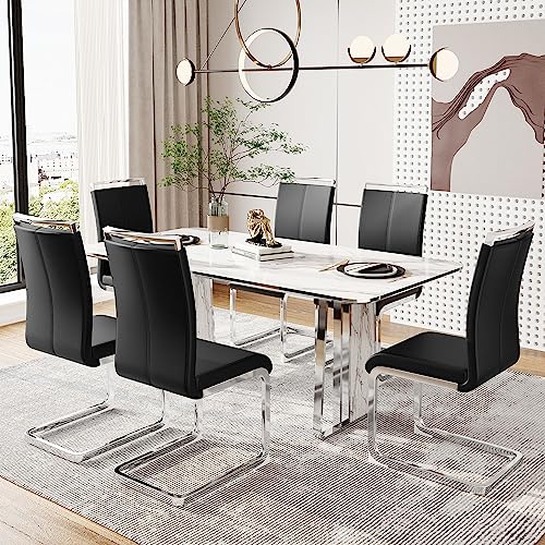 Miniatura 3 de Merax Juego De 4 Sillas De Comedor, Silla Oscilante Con Piel Sintética De Poliuretano Y Respaldo Alto, Silla De Cocina Moderna, Estructura De Metal, Silla Tapizada Para Salón, Sala De Conferencias,