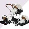 All Terrain Stroller PU Leather Baby Stroller Includes Bassinet  Size Forward Or Parent-Facing Toddler Seat with Base Toddler Seat for Growing Babies Travel System Compatible Color : White