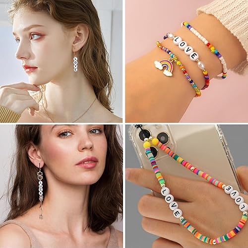 Miniatura 5 de 500 cuentas de letras, pequeñas cuentas de plástico blanco y negro, cuentas redondas del alfabeto, cuentas O para joyería, pulsera, collar, llavero,