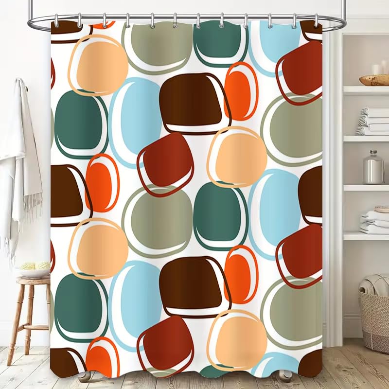Rideau de douche 180x200 géométrique retro en polyester lavable - 2