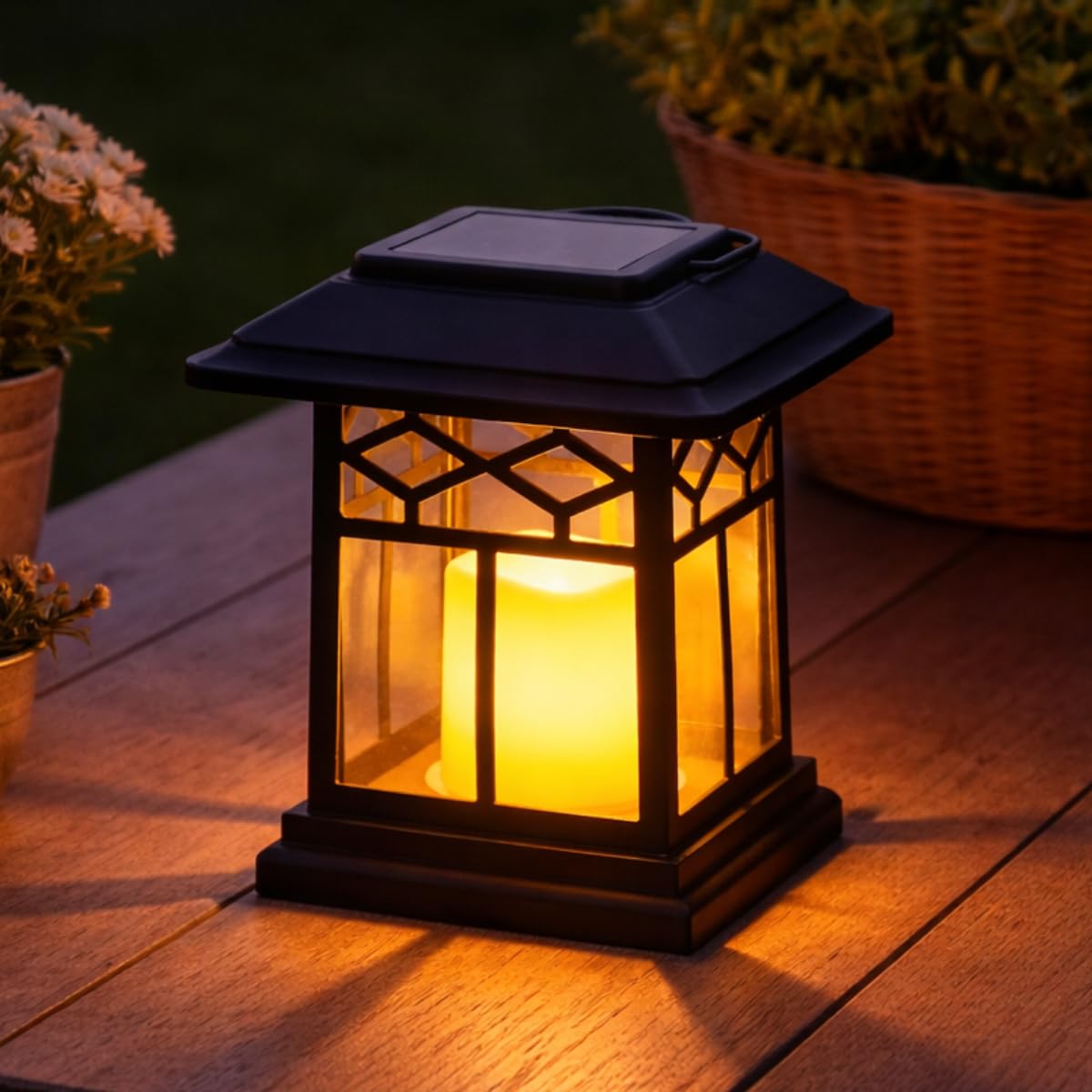 Festive Lights Black - Solar Powered Candle Lantern – 23.5Cm 3-In-1 Garden Lantern With Ground Stake, Amber Flickering Led, Outdoor Hanging Tabletop Patio Pathway Light Decoration, Ip44 Waterproof