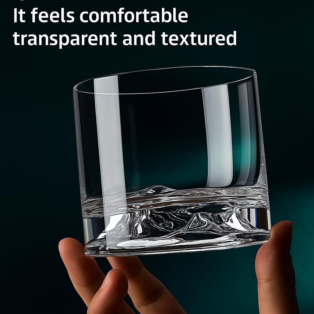 Mountain Whiskey Glass – 11oz Lead-Free Crystal Tumbler with 3D Mountain Base, Heavy Thick Bottom Rocks Glass for Bourbon, Scotch, Cocktails & Home Barware - Image 8