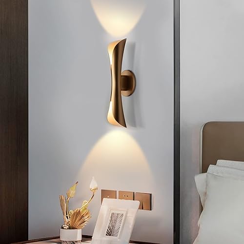 Miniatura 3 de Tubicen Apliques de pared dorados, modernos apliques decorativos de pared, luces de pared regulables hacia arriba y hacia abajo para sala de estar,