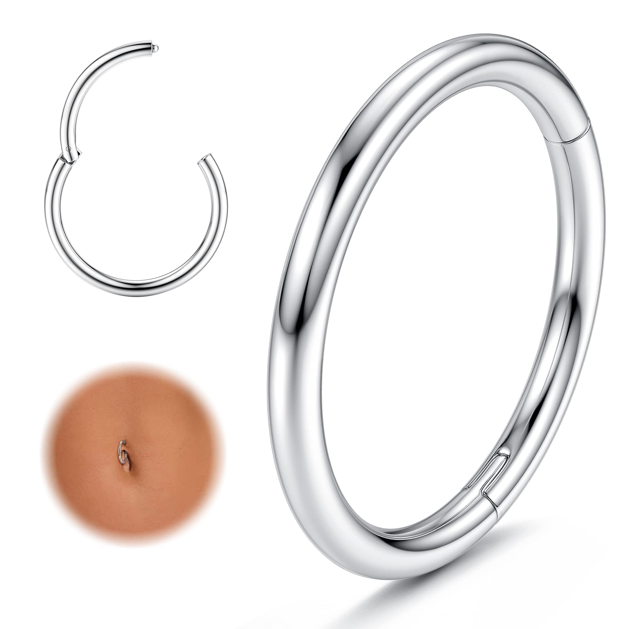 Chriscoco14G Piercing Ombligo Corporal Acero Quirurgico Clicker Piercing Ombligo Aro Cúbico ópalo Belly Piercing Joyas para Mujer 8 10 12MM