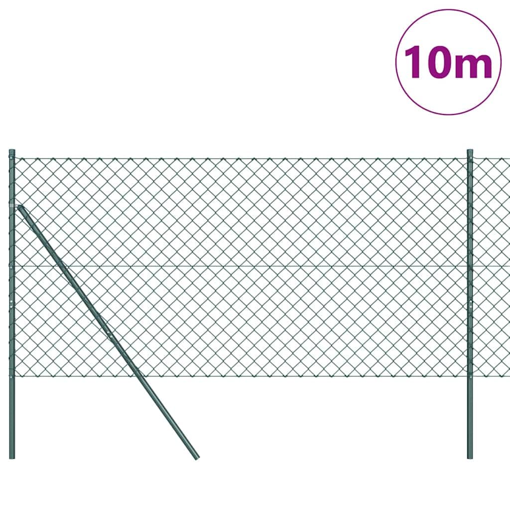 Ogrodzenie z siatki drucianej oparte na podłożu, 10 x 1,5 m, zielone, ze słupkami ze stali, odporne na warunki atmosferyczne, z powłoką PCW, ochrona przed promieniowaniem UV, łatwy montaż