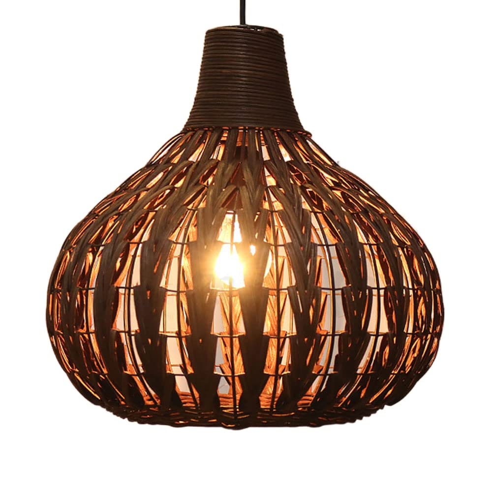 LYMSXAZOU E27 Southeast Asia Rattan Chandelier Rustic Asian Pastoral Style Pendant Light Hand-woven Wicker Vintage Lampshade Hanging Lamp For Living Room And Kitchen Island Lighting
