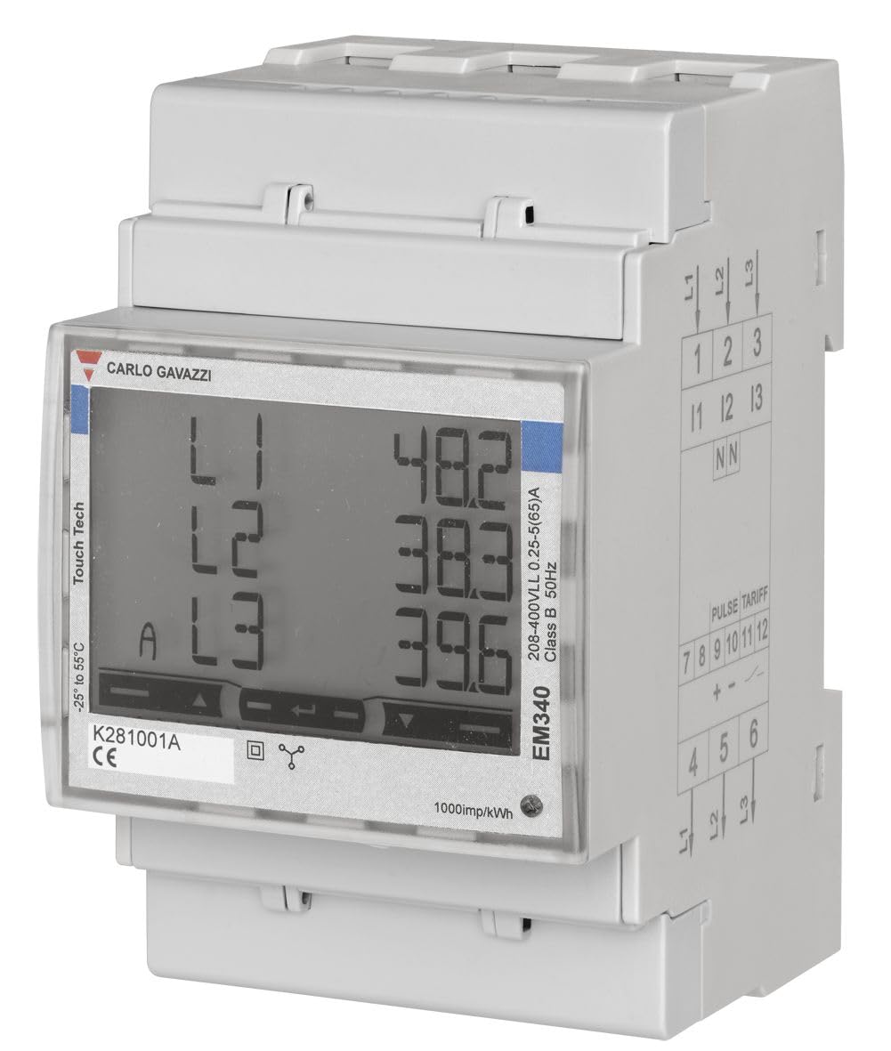Carlo Gavazzi EM340 Energiemessgerät LCD 91mm x 54mm 8-stellig 3-phasig